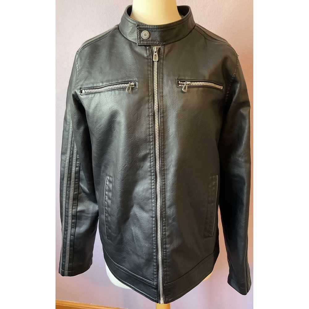 Distortion Mens Black Faux Leather Jacket Size‎ Small